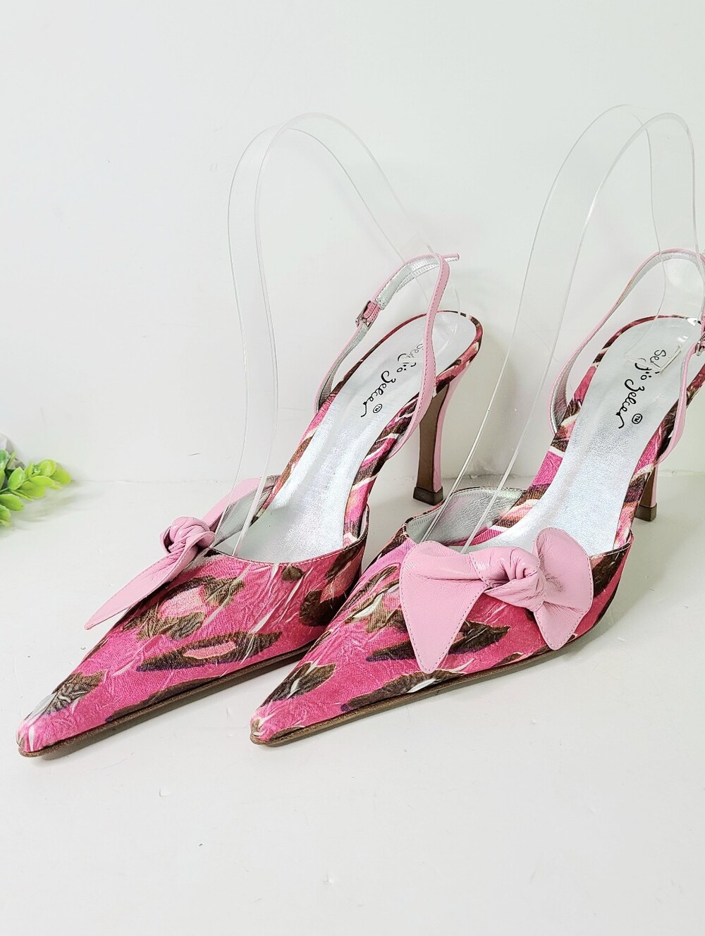NWOT Sergio Zelcar Y2K Vintage Handmade Pointy Leopard Leather Slingback Heels